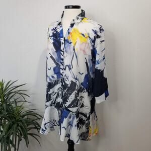 Lior Paris Top Womens Large Blue Art to Wear Donna Abstract Tunic Lagenlook